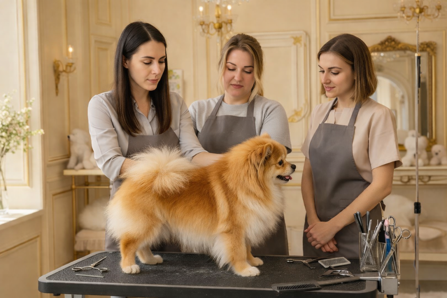 Dog grooming academy training session